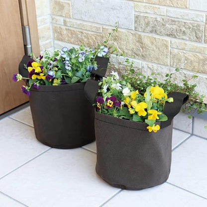 Aimedia Nonwoven Planter, Brown Cloth Pot with Handle, Set of 2, Size 7, 5L, 7.9 x 8.3 inches (20 x 21 cm), Non-Woven Pot, Planting Pot, Grabbing Plant, Pot Cover, Cultivation Bag, Gardening