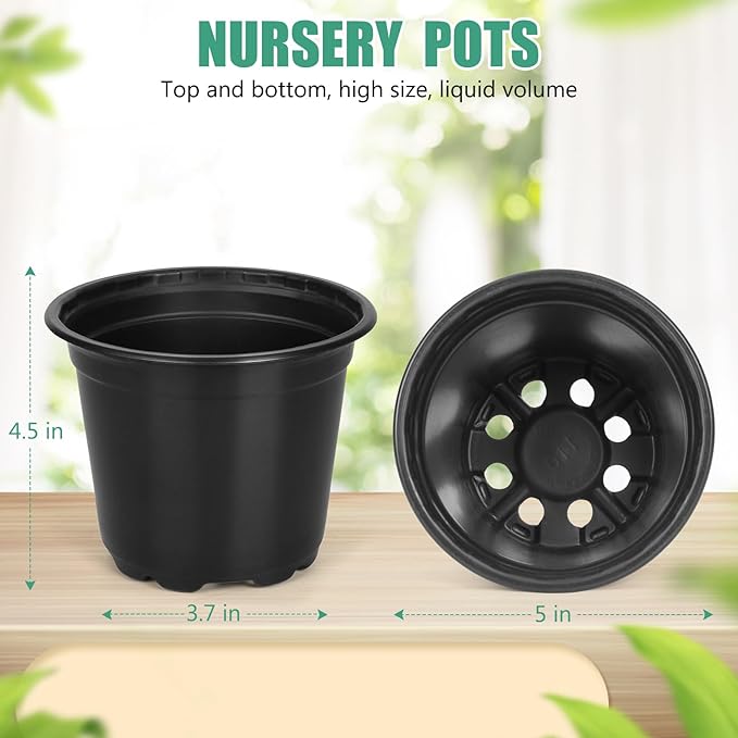 120 Packs 5 Inch Plant Nursery Pots, Plastic Seeds Starter Pots with Drainage Holes, Germination Soft Flower Plant Container for Succulents Seedling Cutting Transplanting (120, 5 Inch)