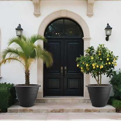 3 Pack 20 Inch Large Plant Pots for Outdoor,Heavy Duty Extra Large Deep Garden Planter with Drainage Holes,Sturdy Textured Black Flower Pot for Trees,Shrubs,Patio,Lawn