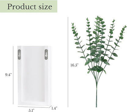 Dahey 2 Pack Wood Wall Planter Vase with Artificial Eucalyptus Farmhouse Wall Hanging Decor Pocket Planter for Indoor Fake Plants Greenery Flowers Living Room Bedroom Kitchen Home Decoration, White