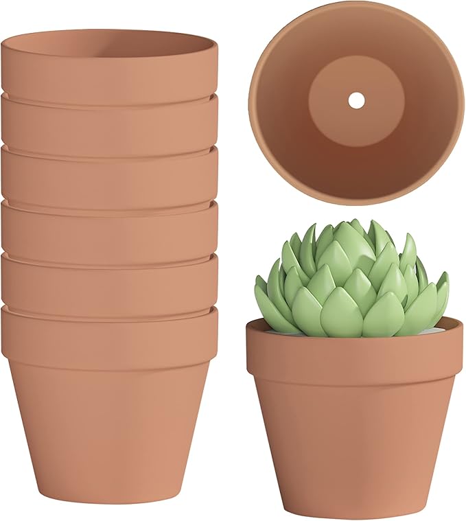 Fcacti 5.5 Inch Clay Pot for Plant with Drainage Hole - 8 Pack Large Terra Cotta Plant Pot, Clay Ceramic Pottery Planter Cactus Flower Pots Succulent Pot, Terracotta Pot for Indoor Outdoor Plant