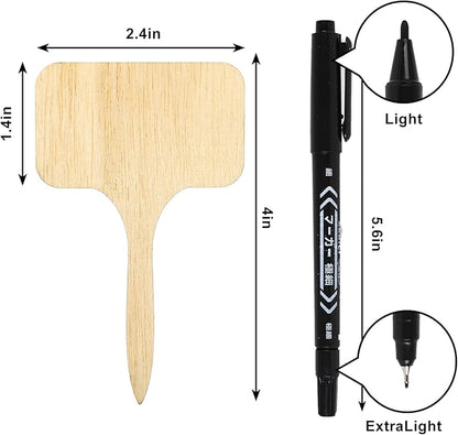 Whaline 60Pcs Wooden Plant Labels with Marker Pen T-Type Wood Plant Sign Tags Decorative Garden Markers for Seed Potted Herbs Flowers Vegetables, 2.36 x 4 Inch