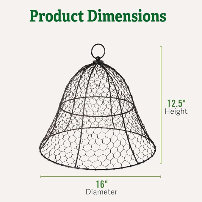 Gardener’s Supply Company Sturdy Chicken Wire Cloche Plant Protector Cover | Sturdy Metal Cage Garden Protection for Your Plants & Seedlings | 16" in Diameter x 12-1/2" H - Black