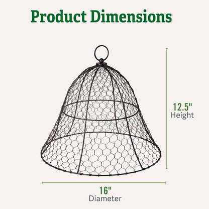 Gardener’s Supply Company Sturdy Chicken Wire Cloche Plant Protector Cover | Sturdy Metal Cage Garden Protection for Your Plants & Seedlings | 16" in Diameter x 12-1/2" H - Black