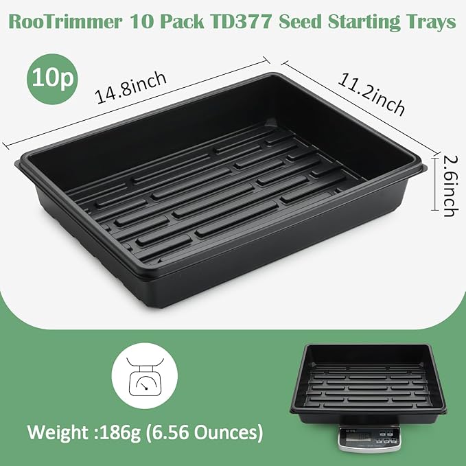 10 Pack Seed Starter Trays - Heavy Duty Plastic Flats, Fits 54 Cell Plug Tray, Seedling Tray for Carrying and Holding Plant Nursery Pot,Seed Germination & Plant Propagation (TD377)