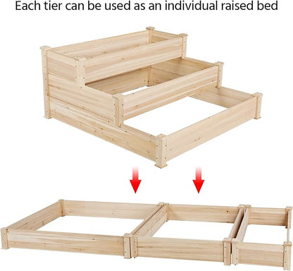 Yaheetech 3 Tier 47 x 47 x 22in Raised Garden Bed Horticulture Outdoor Elevated Flower Box Tiered Garden Bed Wooden Vegetables Growing Planter for Backyard/Patio/Gardener