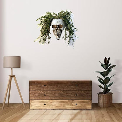 Skull Wall Planter for Indoor Outdoor Plants, Hanging Skull Vase Unique Face Flower Pot Head Planters, White Resin Skeleton Gothic Planter for Home Decorations