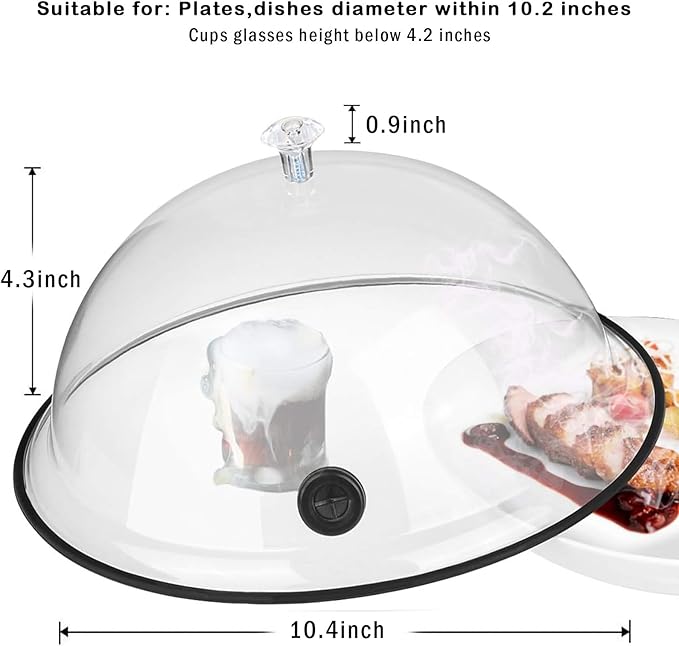 Smoking Cloche Dome Cover 10 inch Lid for Smoke Infuser, Version 1, Specialized Accessory for Smoker Gun Smoking Infusion Plates, Bowls and Glasses, Transparent