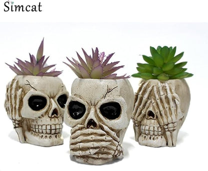 Simcat Succulent Pots with Drainage Mini Creative Skull Decor Resin Flower Pot 3 Cactus Planter Pots Succulent Plant Pots + Removable Drainage Stopper for Home Office Desktop Windowsill Décor