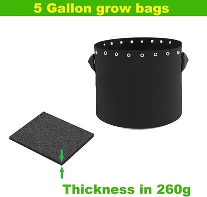 5 Gallon Fabric Pots with Holes 5 Packs with Handles Plant Grow Bags