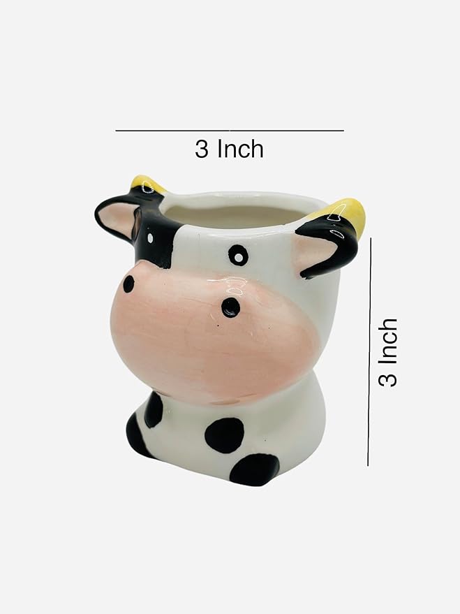 CZ Grain 1 Pot | 3 Inch | Small Succulent Plant Ceramic Animal Pot, Cute Home and Office Decor (Cow)