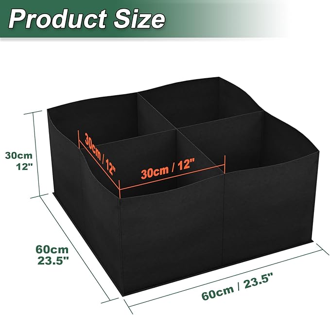 Cosmos Plant Grow Bag 4 Grids Raised Garden Beds Breathable Fabric Planters Vegetable Grow Beds Plant Growing Container Bag for Garden Lawn Outdoor Plant Growing, Black
