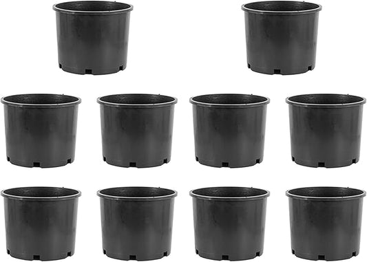HGPK5PHD Round Circle 5 Gallon Wide Rim Durable Injection Molded Plastic Garden Plant Nursery Pot for Indoor or Outdoor (Set of 10)