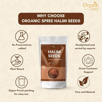 Organic Spree Halim Seeds 300gm (10.6oz) | Garden Cress Seeds | Lepidium Sativum | Pure and Natural- Pack of 2