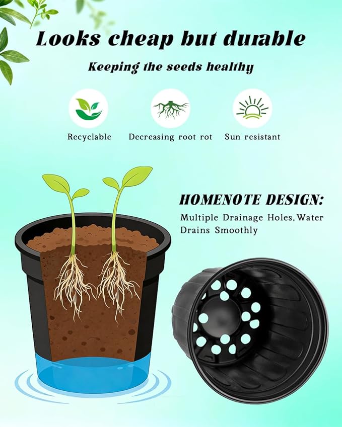 1 Gallon Plastic Plant Nursery Pot/Pots 65pcs Seedlings Flower Plant Container Seed Starting Pots Flexible Thickened Soft Plastic Garden Seedling Pot with Holes