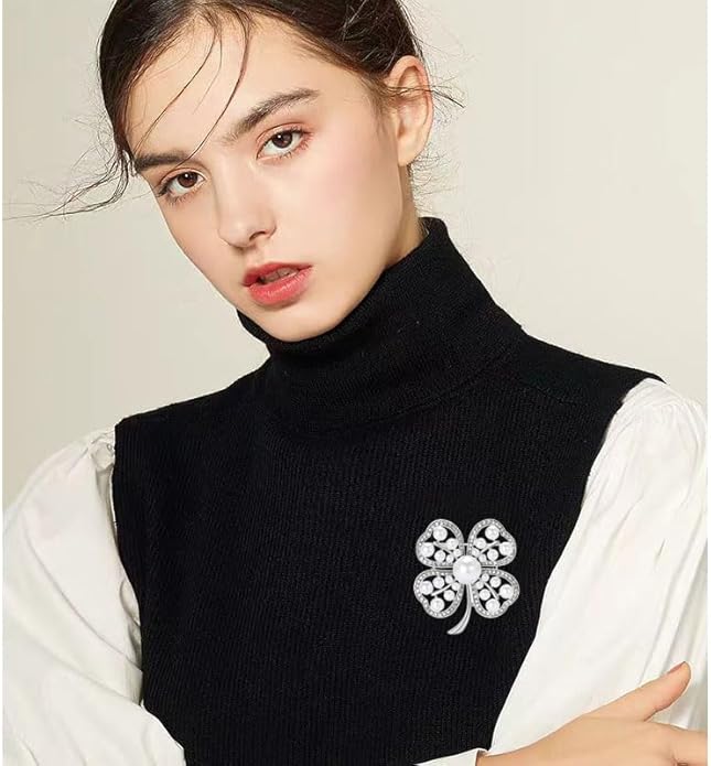 St.Patrick's Day Brooches for Women Dainty Crystal Four Leaf Lapel Pin Shamrock Hat Brooch Pins Irish Enamel Brooches Irish Holiday Costume Accessory Jewelry