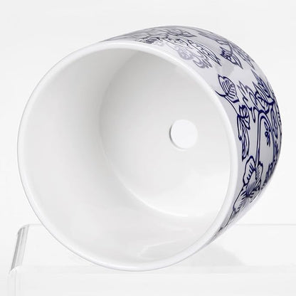 Set of 2 Blue and White Ceramic Plant Pots with Drainage Hole and Saucers, Retro Blue Porcelain Flowers Round Planters for Succulent Cactus Indoor Outdoor Garden Home Desktop Decor, 4.5+5.5 Inch