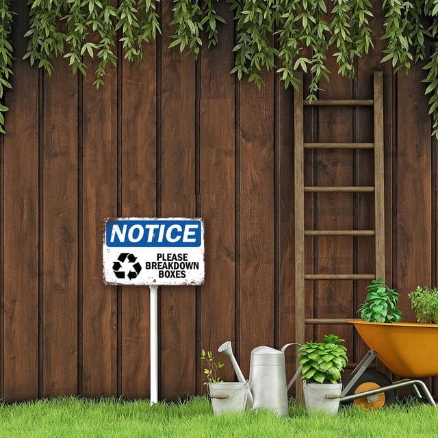 8 x 12 inch Notice Sign - Please Breakdown Boxes Yard Sign Stakes Outdoor Lawn Yard Signs