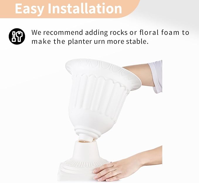 NUPTIO 6 Pcs Classic Urn Planter, 13.98 inch Tall Large Plastic Outdoor Urns Planters, Pedestal Flower vases Plant Pot, Resin Grecian Plants Pots for Garden Porch Front Door, White