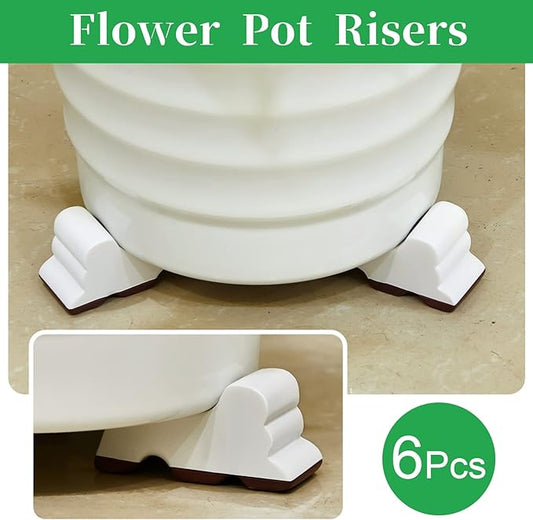 Kigeli 6 Pcs Resin Garden Pot Feet for Outdoor Planters 3 Inch Long 1.5 Inch Tall Flower Handmade Elevator Plant Feet Frost Proof Lifter for 14-20 in Pot (White,Classic)