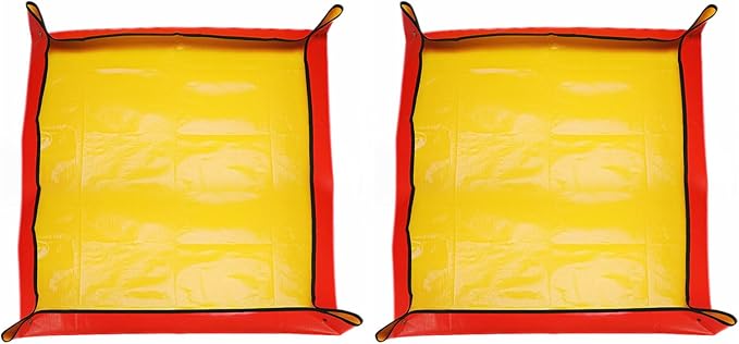 HARFINGTON 2pcs Repotting Mat 39.4" x 39.4" PE Cloth Waterproof Plant Repotting Mat Foldable Portable Gardening Potting Tray with Metal Buckle for Indoor Plant Change Soil Watering, Yellow