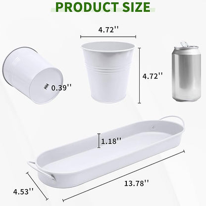 Metal Herb Garden Planter Set with Tray, 3-Pack White Zinc-Coated Windowsill Plant Pots with Drainage Holes & Handles for Indoor Outdoor Kitchen Garden