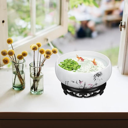 Angoily Lotus Bowl Planter, Water Lily Bowl, Water Lily Pot, Ceramic Planter Pot, Round Ceramic Hydroponic with Plastic Base, Classic Pottery Container for Indoor Plant Storage Decorative Home Office