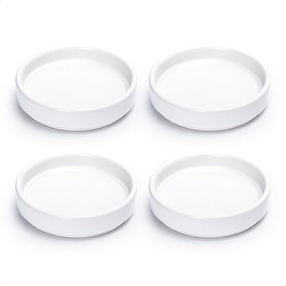 D'vine Dev Modern Round 3.7 Inch Ceramic Plant Pot Saucer, Planter Pot Drainage Tray for Indoor Plants, Set of 4, Matte White, 97-T-A-11