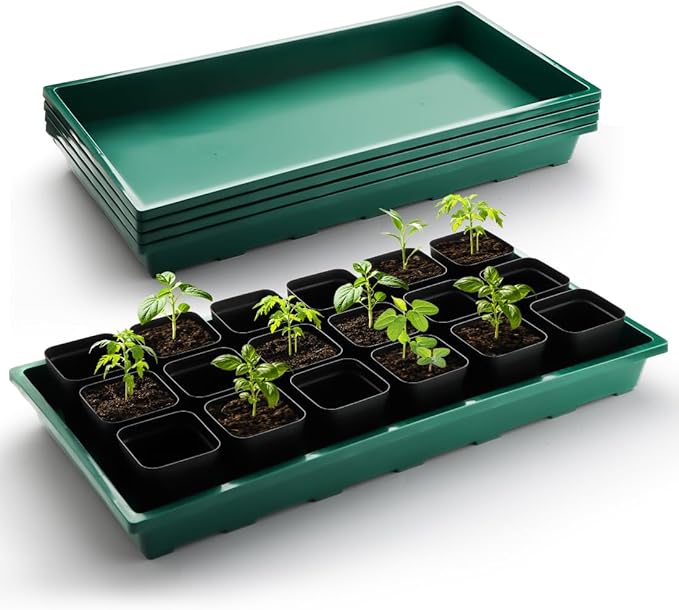 1020 Nursery Pots Trays 5 Pack, Plastic Flat Seed Starter Trays, Durable Seedling Potting Tray for Carrying and Holding Planting Pot (Green)