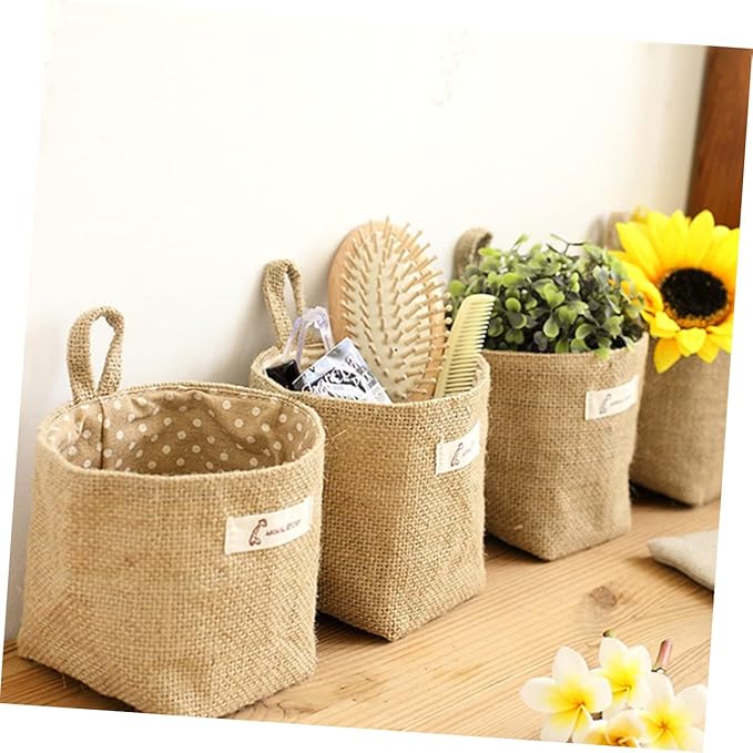 Mini Closet Bag Closet Hanging Bins Small Hanging Basket Wall Pocket Wall Hanging for Organizing Flower Pots Fabric Flower Pot Hanging Jute Bag Organizer Storage