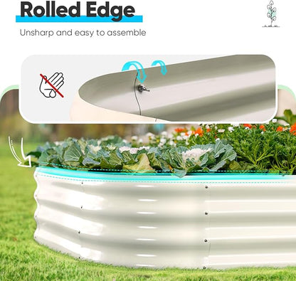 Quictent Galvanized Raised Garden Bed Kit, 6x3x1ft Oval Large Metal Outdoor Planting Box, Ground Planter Strengthened by Crossbar, Beige