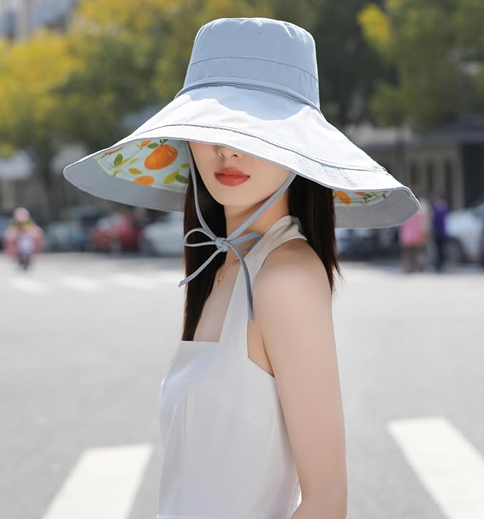 Wide Brim Women Sun Hat Summer Beach Bucket Fishing Hats Metal Wired Edge Packable UV Protection for Hiking Garden Travel