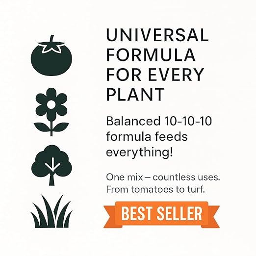 𝐁𝐄𝐒𝐓𝐒𝐄𝐋𝐋𝐄𝐑 10-10-10 Plant Fertilizer Slow Release | 10 10 10 All Purpose Fertilizer for Fruit Trees, Evergreens, Vegetables, Arborvitae, Fig Trees, Shrubs, Pines, Oaks, Flowers [16 OZ]