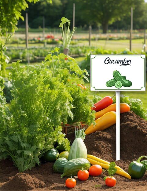 Boylee 8x12inch Aluminum Cucumber Garden Sign with Stake for Vegetables, Herbs, Flowers, Potted Plants