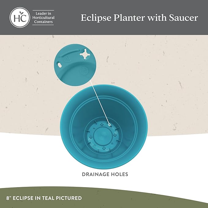 The HC Companies 12 Inch Eclipse Round Planter Pots with Drainage Holes & Attached Saucer, Lightweight UV-Resistant Plastic Indoor & Outdoor Planters, 2-Pack Flower Pots for Garden & Home Decor, Red
