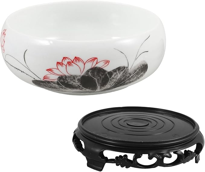 HANABASS Ceramic Lotus Bowl, Water Lily Bowl, Hydroponic Flower Planter Pot Round Ceramic Indoor Pot with Plastic Holder for Plants Modern Decorative Container for Home Office and Garden