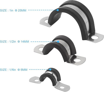 50 Pack 1 Inch Cable Clamps, 26mm Stainless Steel Rubber Coated Cushioned Insulated Cable Clamp, Black Conduit Wire Holder Strap Clips for Tube, Pipe or Wire Cord Installation
