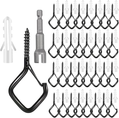 32-Pack Heavy-Duty Black Screw Eye Hooks with Safety Clips | Metal Ceiling Hooks for Hanging Plants, Wind Chimes, Bird Feeders & Indoor/Outdoor Lights