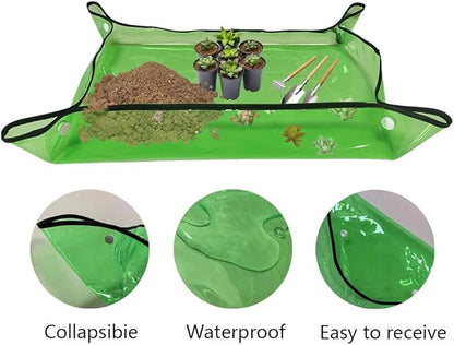 Waterproof 39.4"*29.5" Repotting Mat for Indoor Plants Transplanting, Heavy Duty Potting Tray for Mess Control, Succulent Potting, Garden Mat, Bonsai Tools for Plant Lover, Clear Green