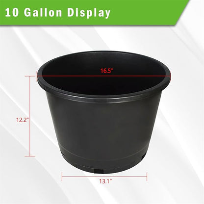 10 Pcs 10 Gallon Short Pots for Plants, Sturdy Plastic Planter Pots with Drainage Holes, Large Plastic Planters, Garden Planter Pots for Seedlings, Succulents