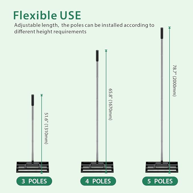 Lawn Leveling Rake 17" x 10" with 78" Adjustable Stainless Steel Handle - Heavy Duty Grass Leveling Tool, Leveling rake for Lawn Care, Yard Leveler