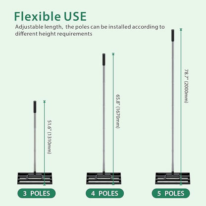 Lawn Leveling Rake 17" x 10" with 78" Adjustable Stainless Steel Handle - Heavy Duty Grass Leveling Tool, Leveling rake for Lawn Care, Yard Leveler