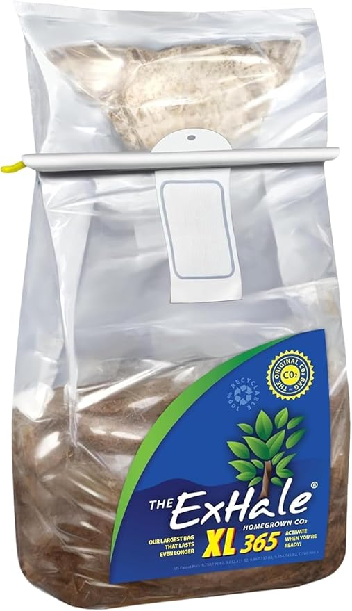 Exhale Homegrown CO2 XL 365 - Self-Activated CO2 Bags for Indoor Grow Rooms & Grow Tents - Foliage Mushroom Bags (1 Pack)