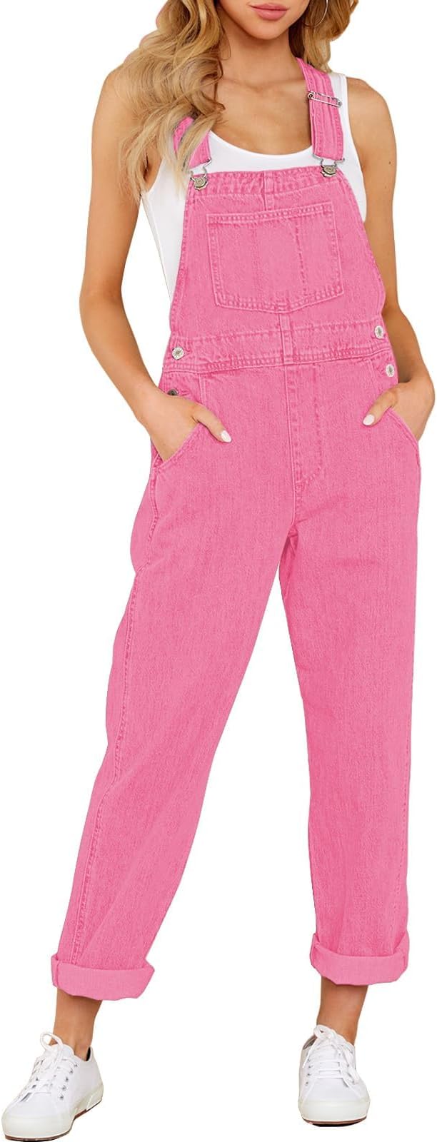 Vetinee Womens Classic Adjustable Straps Pockets Denim Bib Overalls Jeans Pants