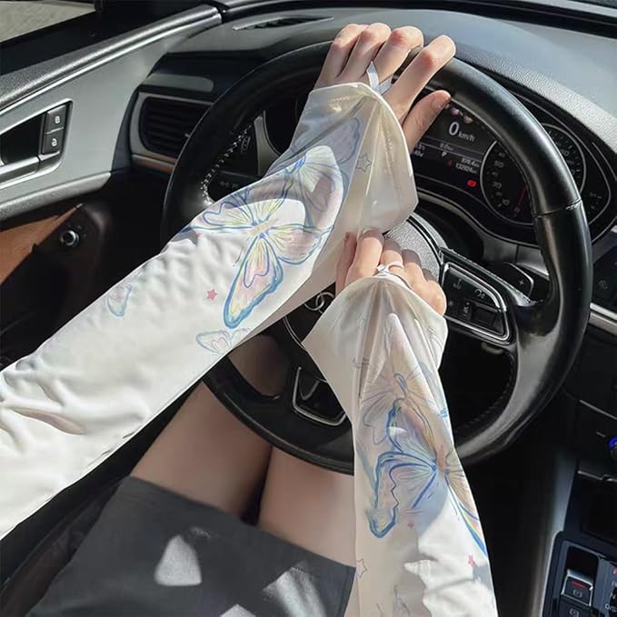 Sun Protection Cooling Sleeves,Anti-slip Gardening Arm Sleeves,Loose Large Opening Butterfly Boho UV Cover for Women