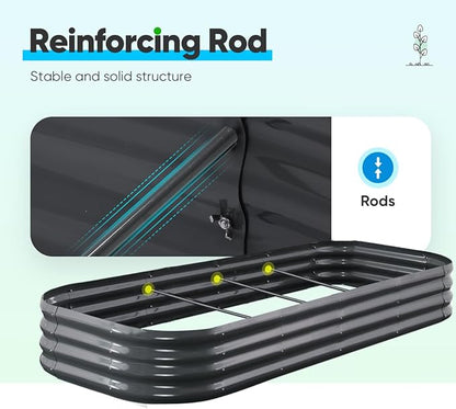 Quictent Galvanized Raised Garden Bed Kit, 6x3x1 ft Oval Metal Planter Box for Vegetables, Dark Grey