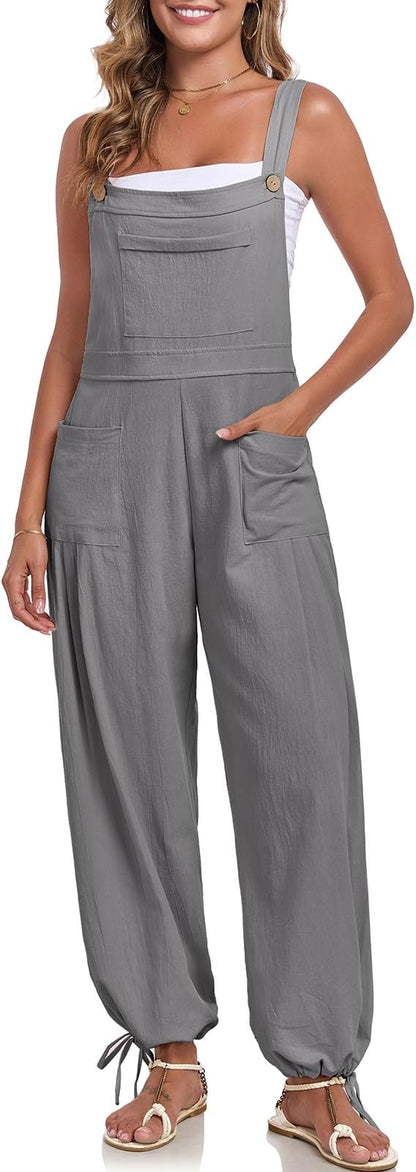 ALSOGO Womens Wide Leg Overalls Loose Beach Vacation Outfits Jumpsuits 2025 Causal Sleeveless Rompers with Pockets