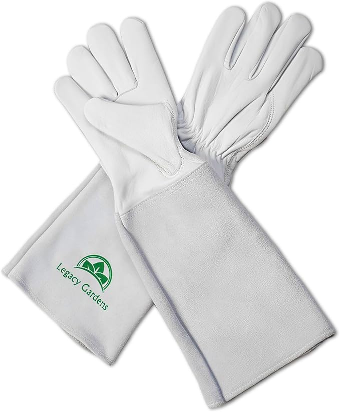 Leather Gardening Gloves for Women & Men, Long Garden Gloves, Cowhide Gauntlet Rose Pruning Thorn Resistant, Forearm Protection, Small, Natural