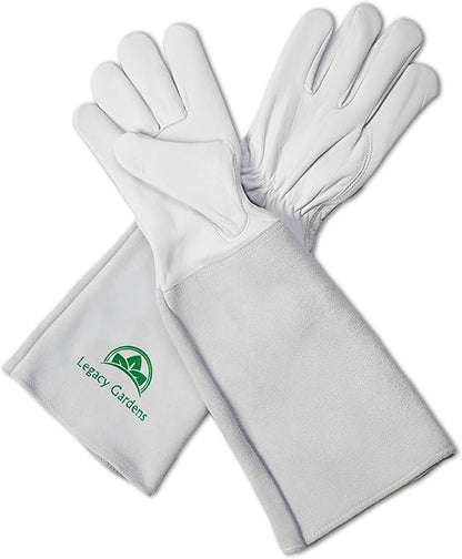 Leather Gardening Gloves for Women & Men, Long Garden Gloves, Cowhide Gauntlet Rose Pruning Thorn Resistant, Forearm Protection, Small, Natural