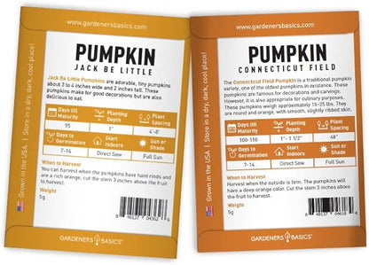 Gardeners Basics, Pumpkin Seeds to Plant - 5 Variety Baby Boo, Giant Big Max, Jack Be Little, Jack O Lantern, Sugar Pie, Great for Pumpkin Seed for Summer, Fall, Pumpkin Seeds for Planting